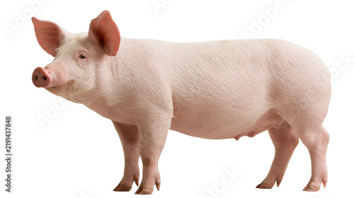 Obraz na płótnie Pink domestic pig standing in profile view