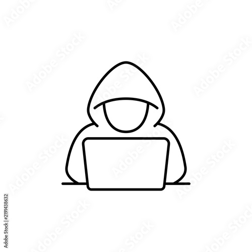 Hacker icon silhouette with hood and laptop