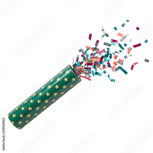 Festive party popper bursting with colorful confetti for birthdays, anniversaries, celebrations, and special events. isolated on white or transparent background. PNG format.