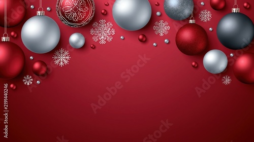 red Christmas background with abstract tree and gold ornaments