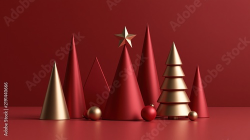 Minimalist red and gold Christmas banner with stylized tree