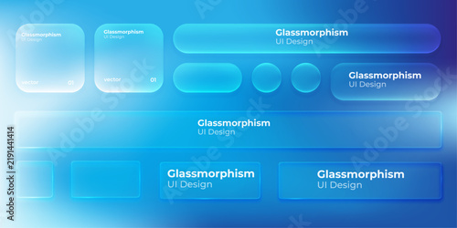 set of liquid glass morphism white elements in various shapes. Transparent glass panel, light frame, smartphone and web application banner with blur effect