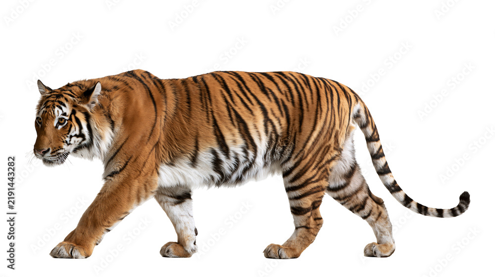 Fototapeta premium Majestic Bengal tiger walking with orange fur and black stripes