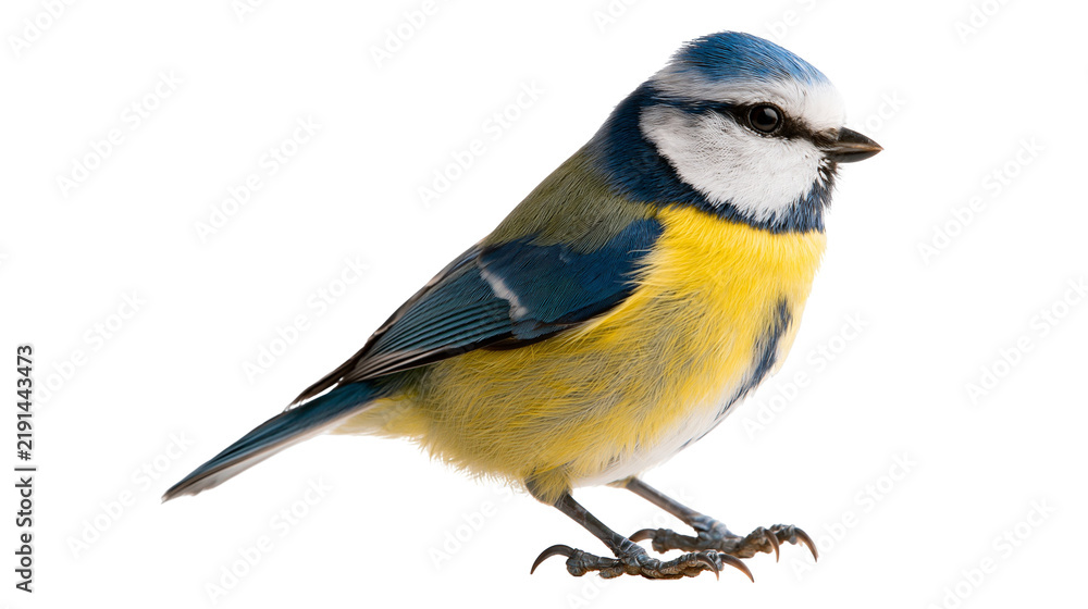 Obraz premium Eurasian blue tit with vibrant yellow breast and blue crown feathers