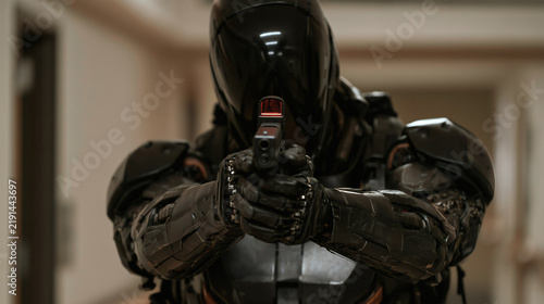 Robot militar con arma en la mano