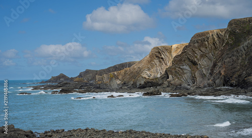 Late sunlight on the cliff at Hartland Quay