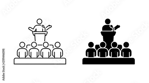 Public speaking and seminar vector icon set isolated on transparent background
