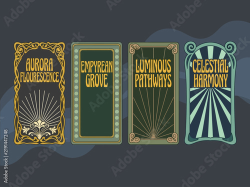 Art Nouveau Celestial Labels Set with Ornate Vintage Borders