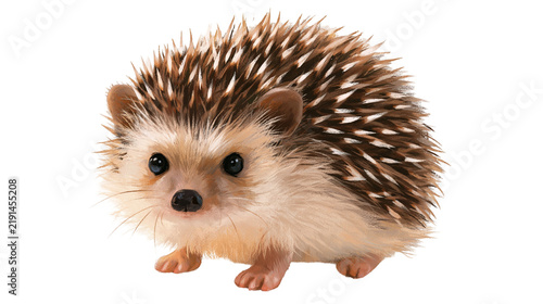 Принти на полотні Small cute hedgehog with brown and white spiky quills and dark eyes