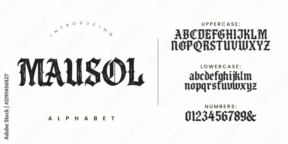 Fototapeta premium Mausol Alphabet vintage gothic horror font style lettering vector illustration design element