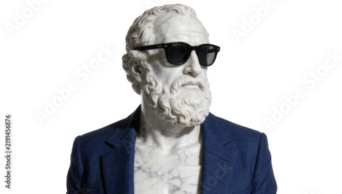 Bild auf Leinwand Marble bust wearing sunglasses and a blue suit, isolated on transparent backgrou