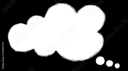 Thinking Cartoon Cloud Bubble Animation. Hand Drawn Doodle Sketch Speech Bubble with Scribble Effect. Seamless Loop on Black Background
