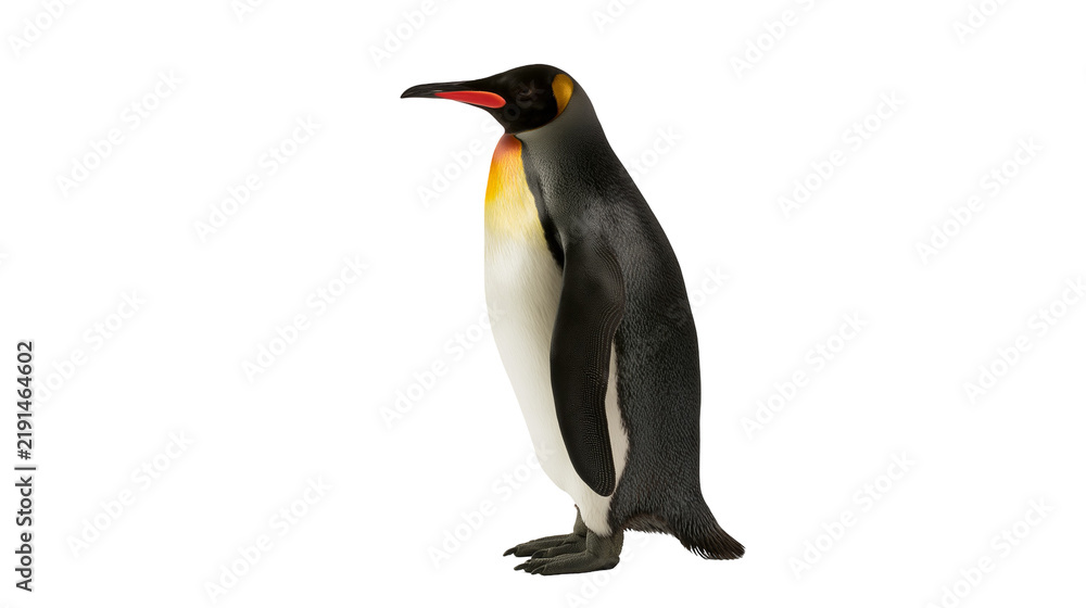 Fototapeta premium King penguin standing in profile with black white and orange plumage