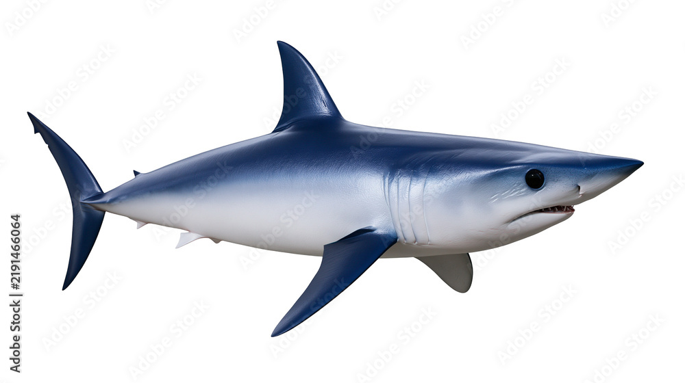 Obraz premium Large blue mako shark swimming with sleek skin and sharp dorsal fin