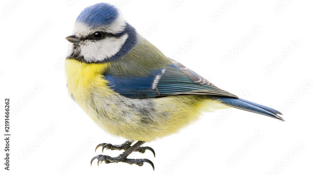 Obraz premium Small Eurasian blue tit bird with vibrant yellow and blue plumage