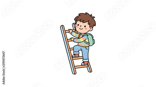 boy climbing ladder cartoon vector illustration