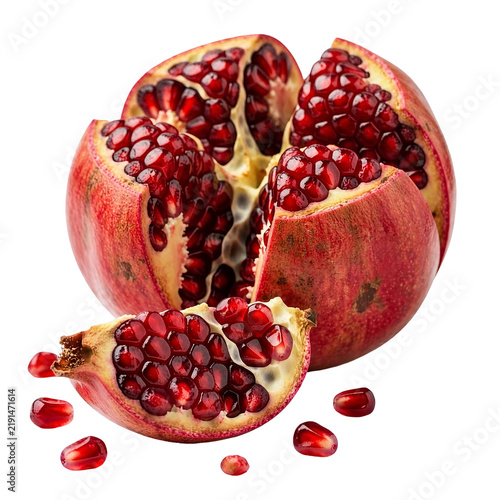 Fresh sliced pomegranate fruit with juicy red seeds isolated on transparent background ripe garnet fruit PNG