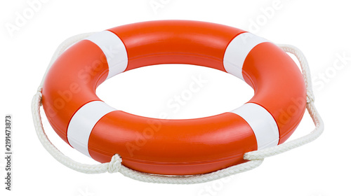 Cuadro en lienzo Orange and white circular lifebuoy ring with attached white rope
