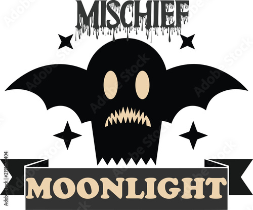 Mischief Moonlight Bat Monster with Stars Keywords: halloween, mischief, moonlight, bat, monster