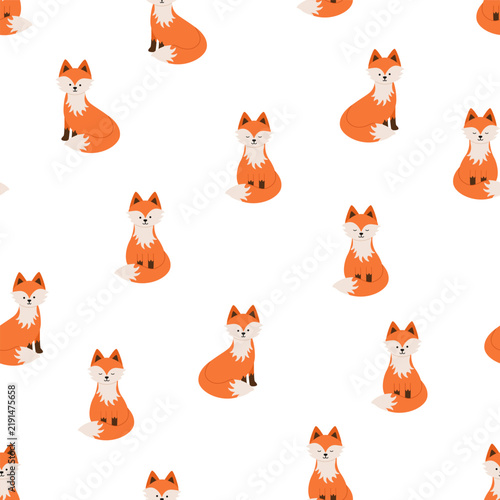 Cartoon cute foxes. Vector seamless pattern. Illustration of forest animals. Background for kids wear, nursery