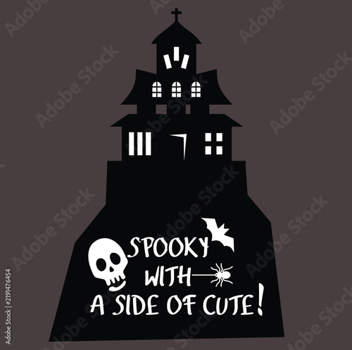 Spooky Haunted House Silhouette with Halloween Icons Keywords: halloween, spooky, haunted house