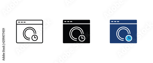 Website loading time icon, browser window spinner clock speed symbol. vector illustration