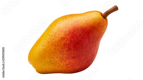 Fotografie Ripe red and yellow Bartlett pear with brown stem