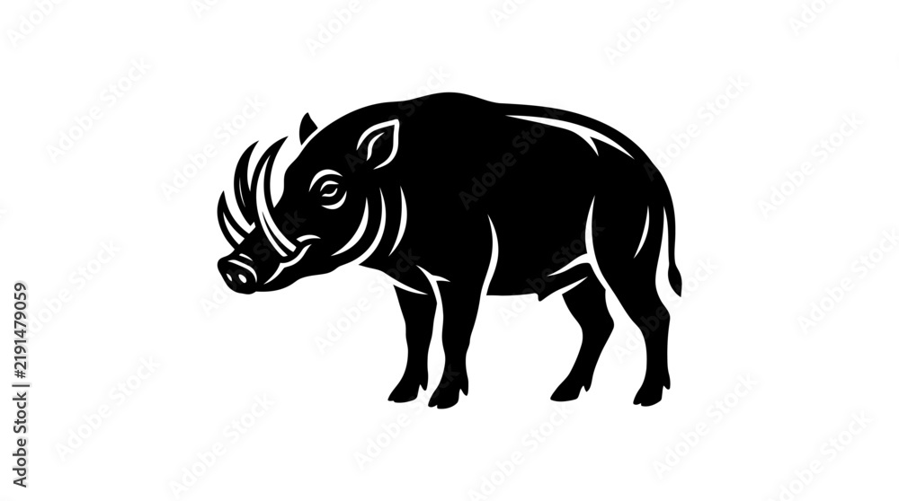Fototapeta premium Detailed warthog wild boar illustration black and white