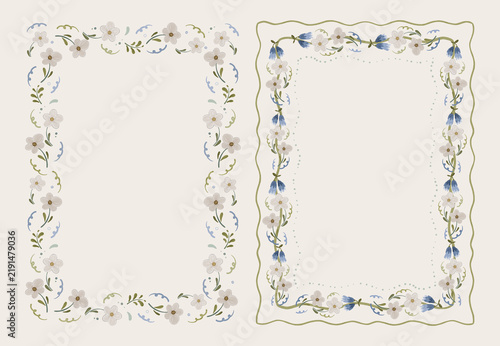Watercolor Botanical Floral Frames with Wildflowers and Decorative Folk Borders