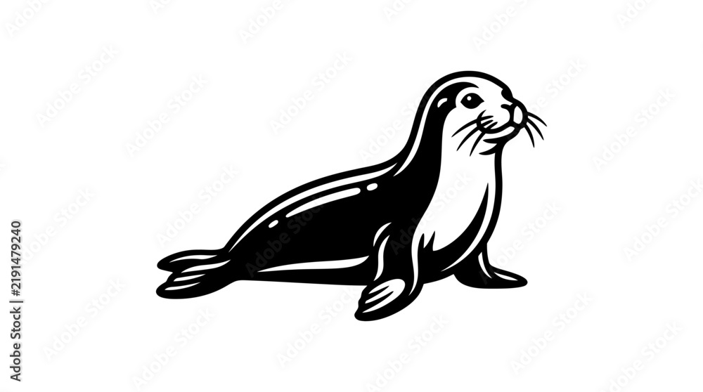 Fototapeta premium Minimalist seal sea lion illustration in black and white