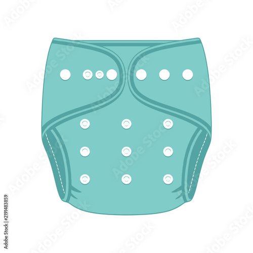 Illustration of a reusable cloth diaper with snap closures.