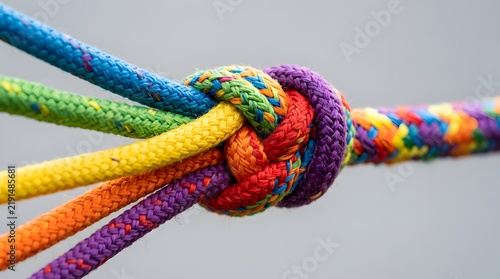 Colorful Ropes Tied Together Showing Unity and Collaboration Concept