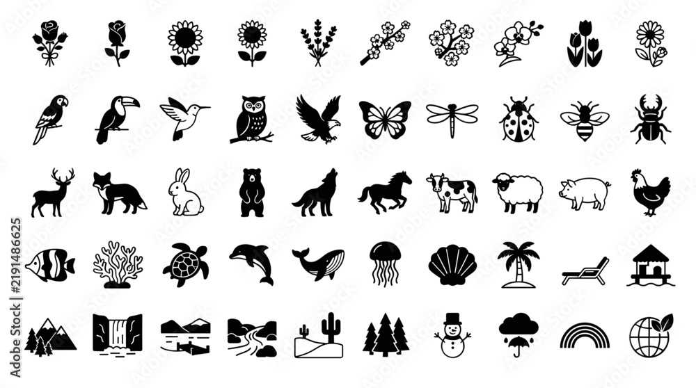 Fototapeta premium Set of nature and animal icons