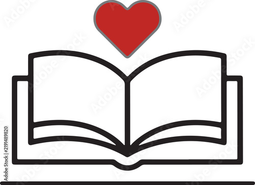 Open Book with Red Heart Symbol Minimalist Education and Reading Vector Icon