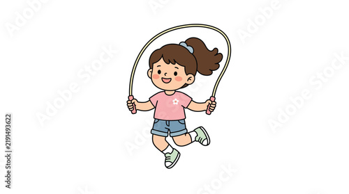 girl skipping rope cartoon vector illustration
