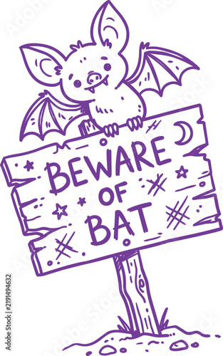 Cute halloween bat warning sign illustration