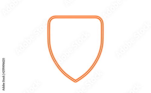 Orange neon shield outline isolated on transparent background