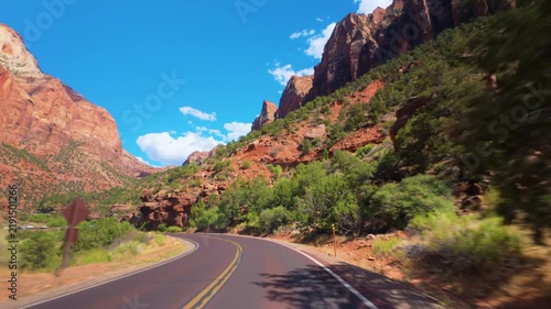Zion National Park POV Drive Around Red Cliff Bend Utah