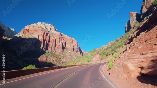 Zion National Park POV Drive Through Narrow Zion Canyon Utah