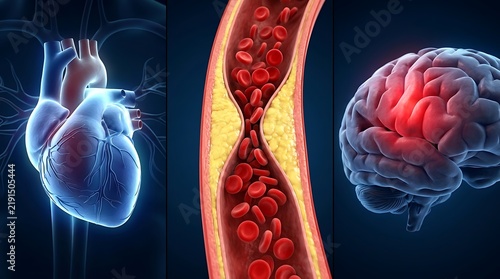 Human heart blood vessel and brain illustration
