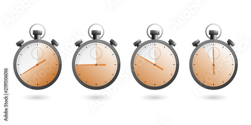 Foto Set of four analog stopwatches isolated on a transparent background