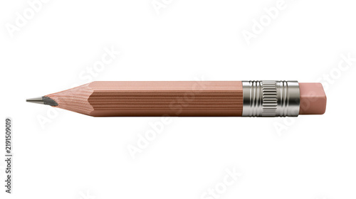 Obraz na płótnie Short wooden pencil with a metal ferrule and a pink rubber eraser tip