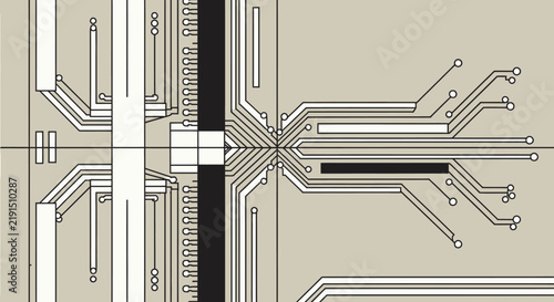 Abstract circuit board design with geometric lines and tech patterns