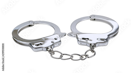 Shiny polished steel metal handcuffs with chain link connector