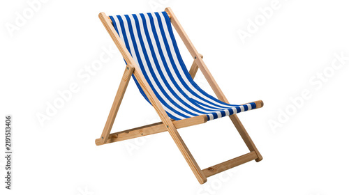 Quadro su tela Wooden deck chair with blue and white striped fabric seat