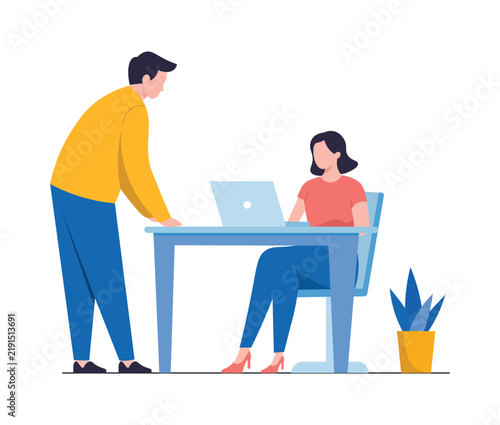 Business Team Collaboration with Man and Woman Working at Office Desk