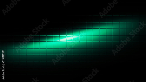 Modern Glass Cubes Pattern Diagonal Emerald Light Beam, Abstract Futuristic Geometric Blocks Wave, Cybernetic Refracted Grid 3D Render – Slanted wave of vibrant neon green and cyan light flares