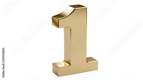 Shiny metallic gold number one digit with smooth polished surface