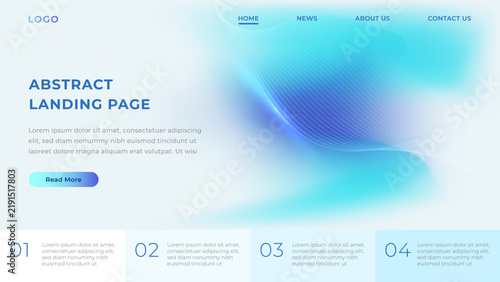 Modern landing page website header on abstract white and blue mesh gradient background. Creative web design with abstract fluid shapes and wavy lines. Vector illustration