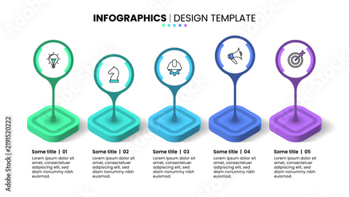 Infographic template. 5 isometric columns with icons